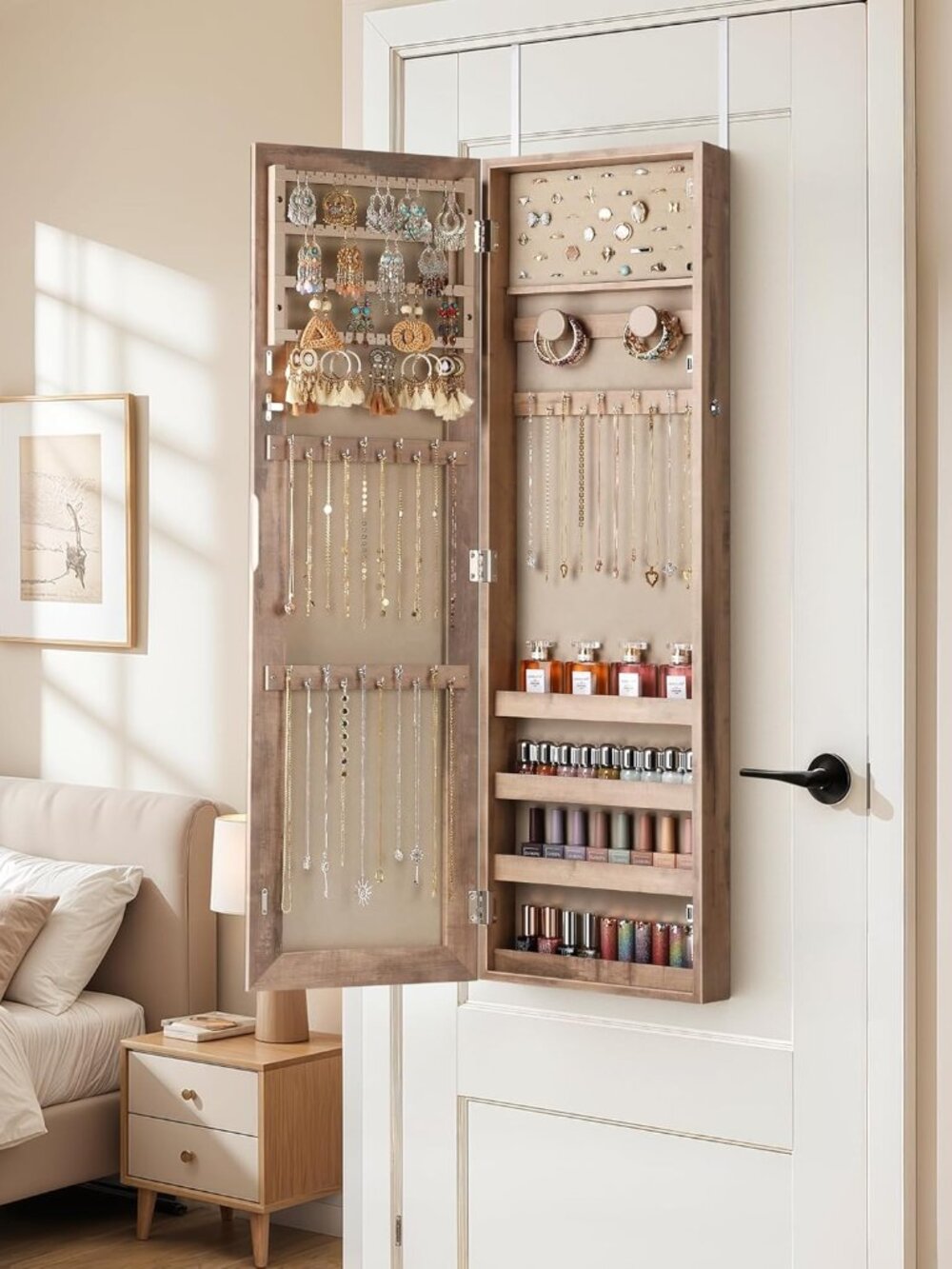 Mirror Jewelry Cabinet, Jewelry Armoire with Full Length Mirror,Mirror with Jewe - Picture 5 of 7